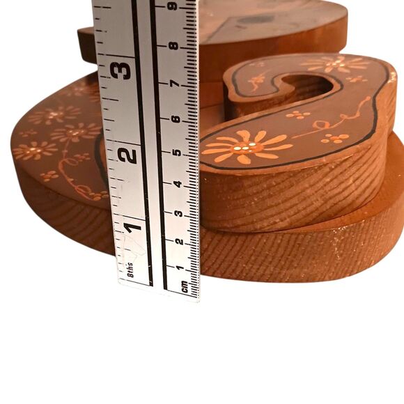 Vintage Wood Sleeping Cat Folk Art Hand Painted W/ Flowers Brown Orange Black** - Picture 11 of 12